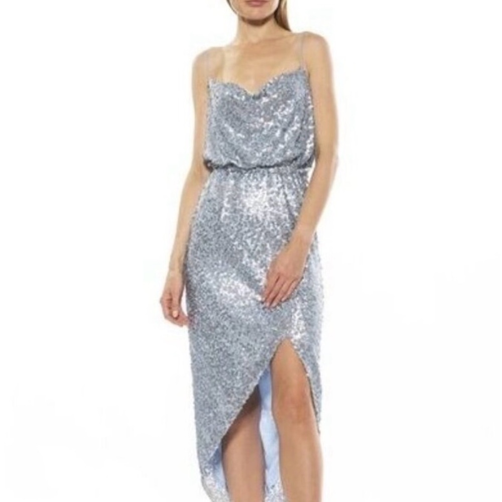 NWT Alexia Admor Blue High Low Sequin Dress